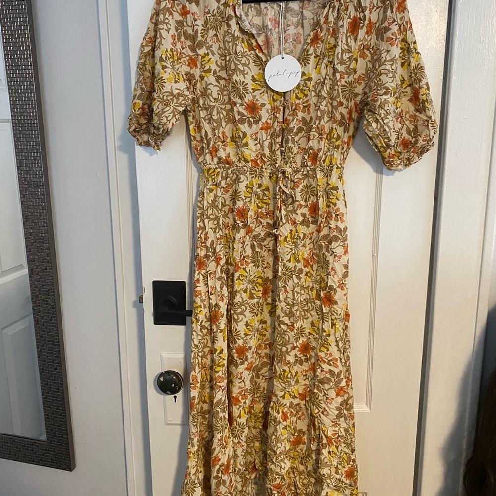 Petal & Pup Floral Long Sleeve Dress - Yellow, Orange, Cream